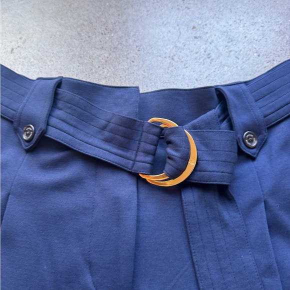 Lauren Ralph Lauren Cropped Pleated Wide Leg Trousers  Sz Large With Belt NAVY - Picture 8 of 14
